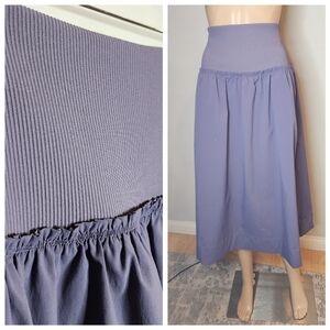 Athleta Poplin Performance Purple Pull On Ribbed Wide Waist A-Line Midi Skirt S
